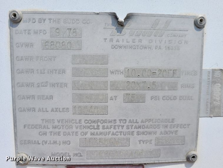 image for item DK1865 1978 Budd NS2S450A56  dry van trailer