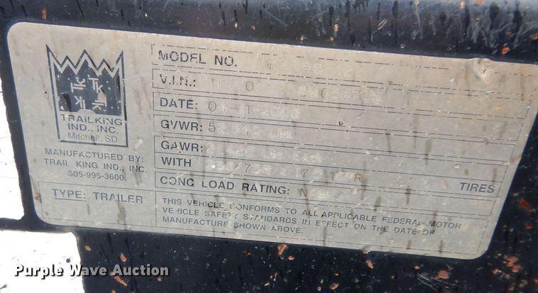 image for item DK1873 2008 Trail King TK40RB322  equipment trailer