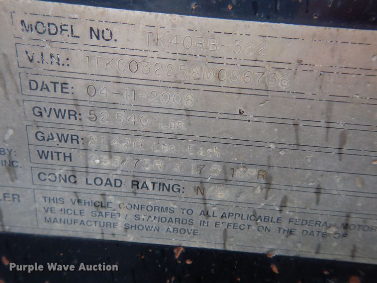 image for item DK1873 2008 Trail King TK40RB322  equipment trailer