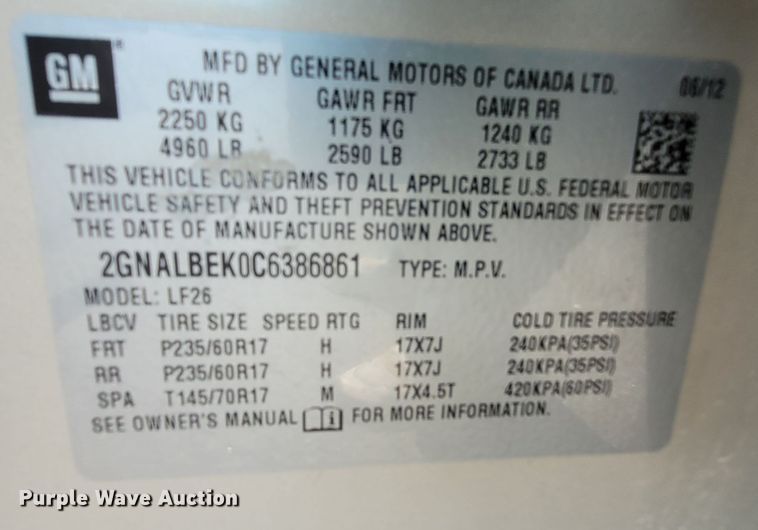 image for item DK1910 2012 Chevrolet Equinox  SUV