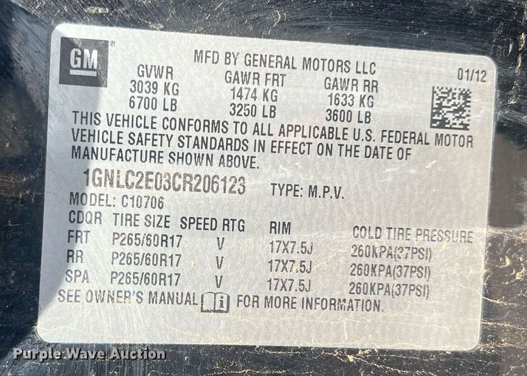 image for item DN3010 2012 Chevrolet Tahoe Police  SUV