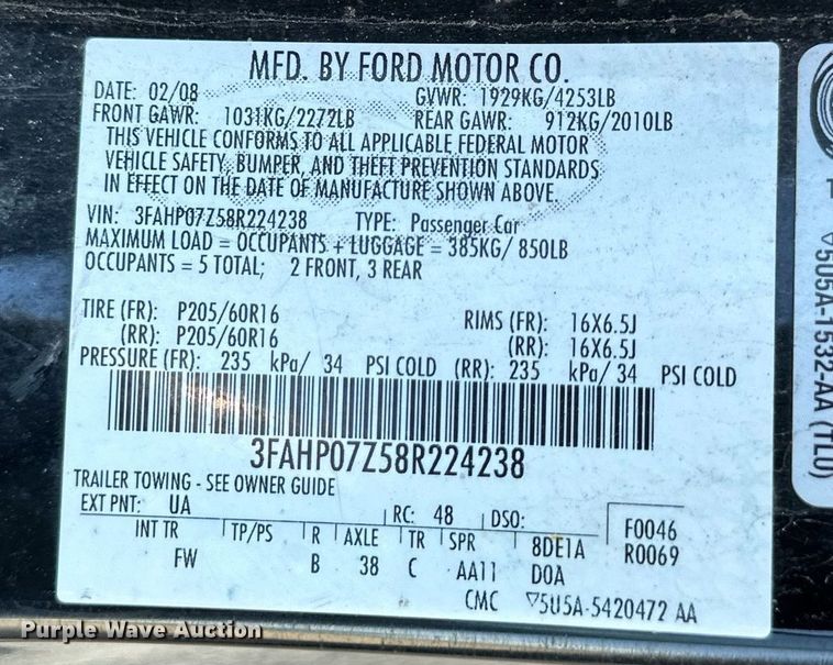 image for item DO4953 2008 Ford Fusion SE