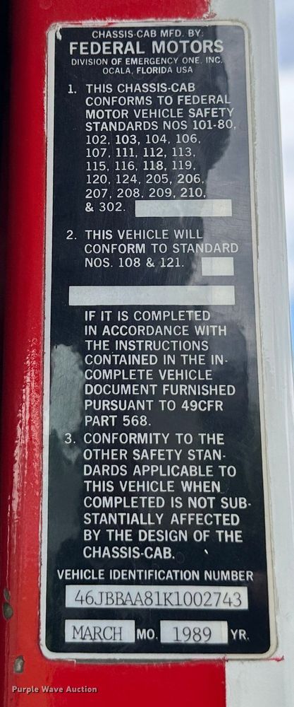 image for item DO5002 1989 Emergency One  pumper fire truck