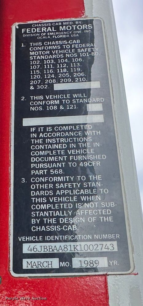 image for item DO5002 1989 Emergency One  pumper fire truck