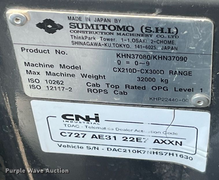 image for item DP0491 2017 Case CX210D  excavator