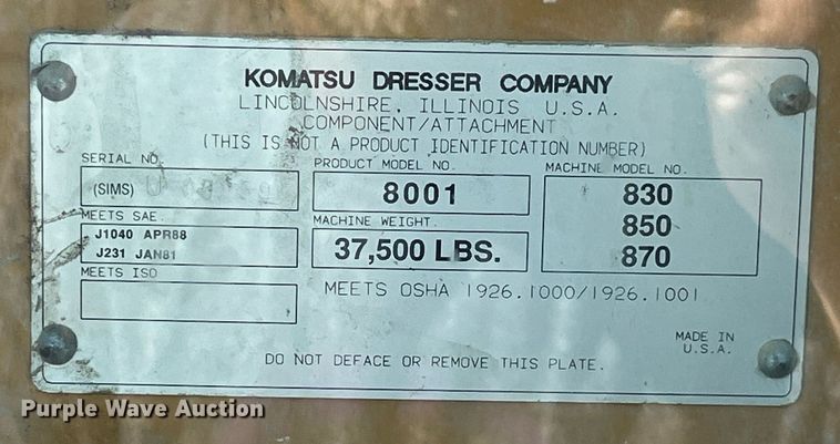 image for item DP0495 1992 Dresser 850  motor grader