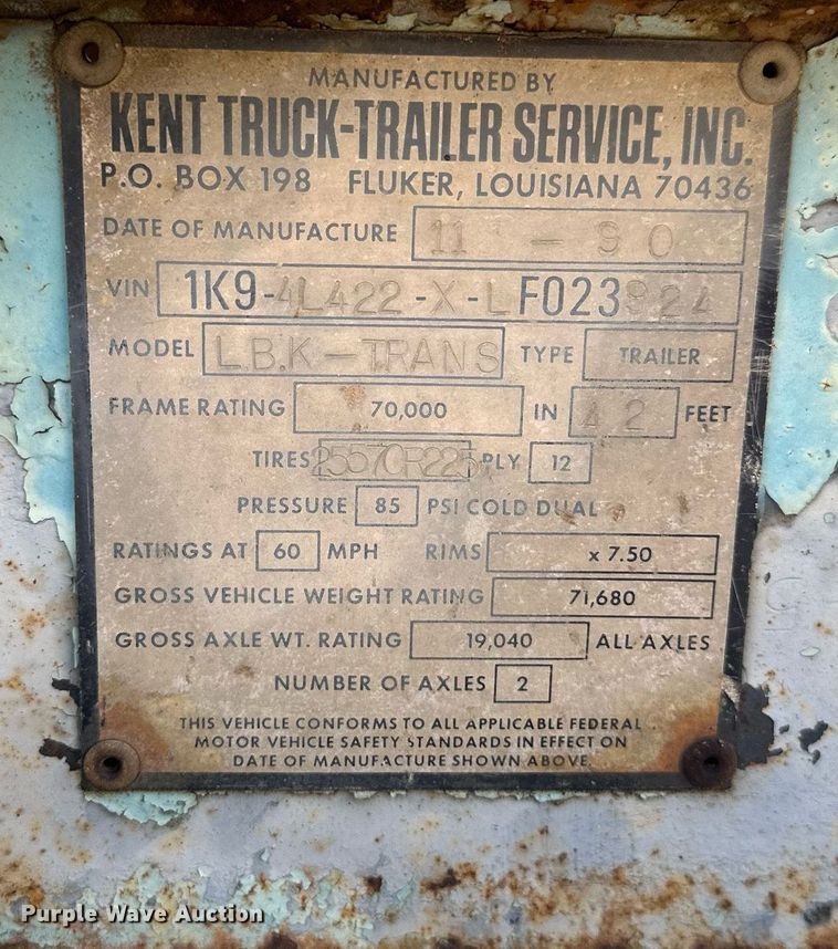 image for item DP3123 1990 Kent L.B.K-Trans  equipment trailer