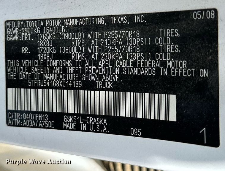 image for item DP3125 2008 Toyota Tundra  Double Cab pickup truck