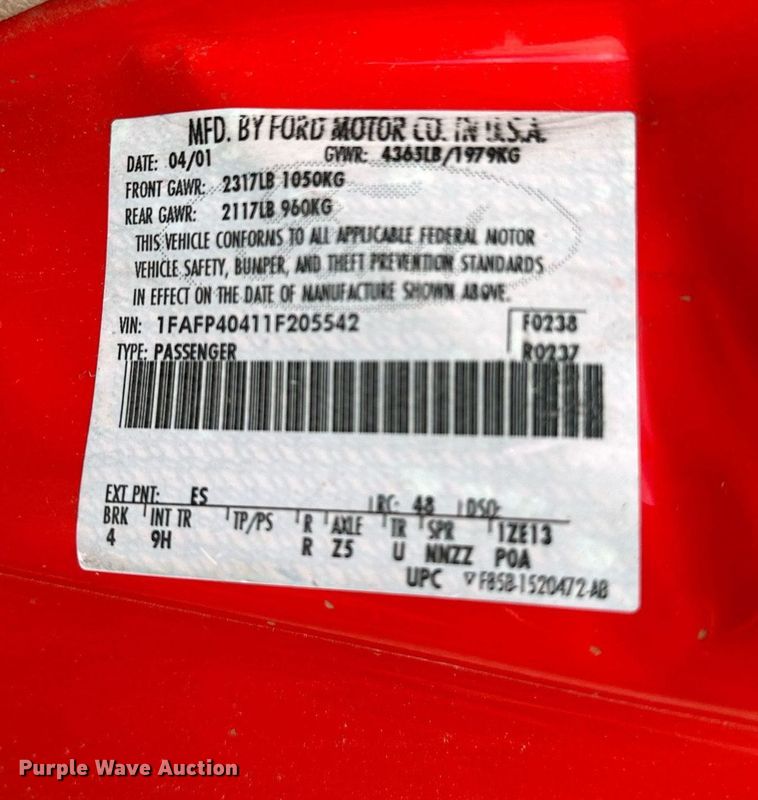 image for item DP3132 2001 Ford Mustang