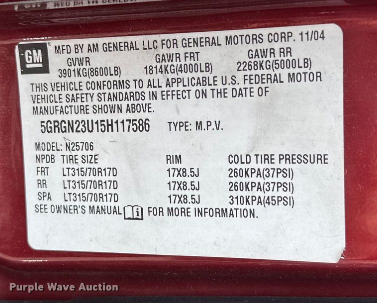 image for item DP3138 2005 Hummer H2  SUV