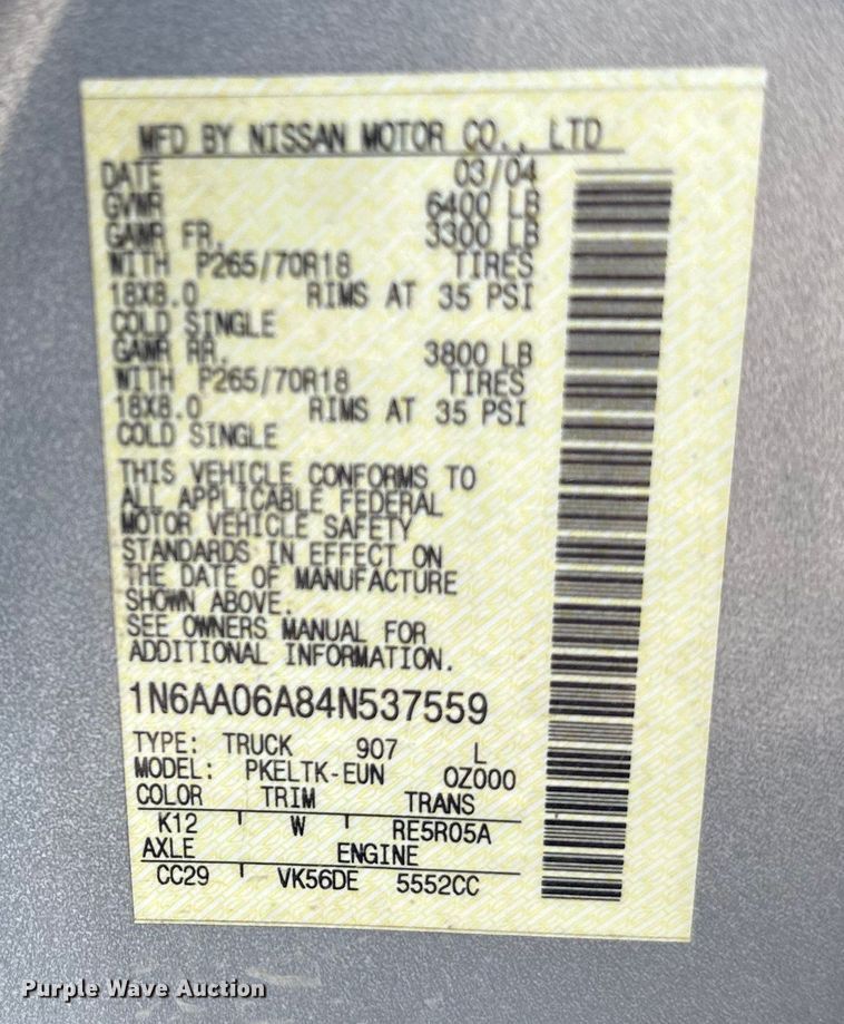 image for item DP3140 2004 Nissan Titan  Ext. Cab pickup truck