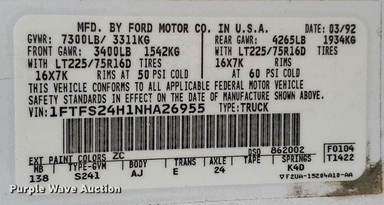 image for item DP7909 1992 Ford E250 Super Duty  van