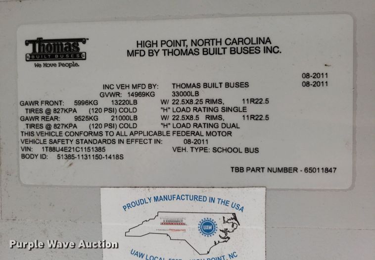 image for item DP7971 2012 Thomas Built 1418S  school bus