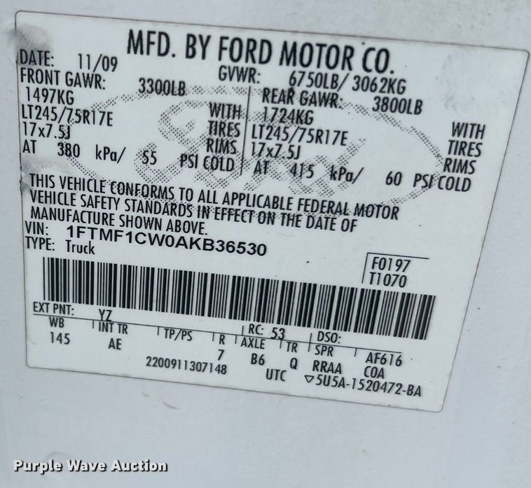 image for item II9030 2010 Ford F150 XL  pickup truck