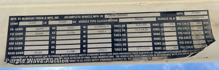 image for item II9056 2003 Crane Carrier Low Entry  refuse truck