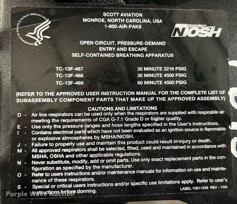 image for item LA9958 (15) Scott SWAT Pak breathing apparatuses