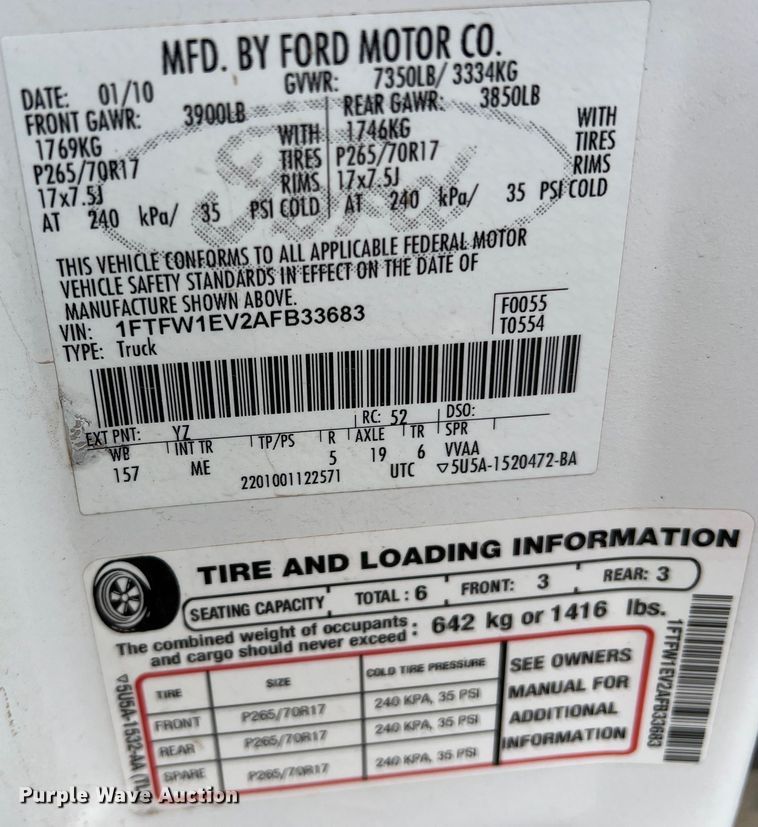 image for item LB9290 2010 Ford F150  SuperCrew pickup truck