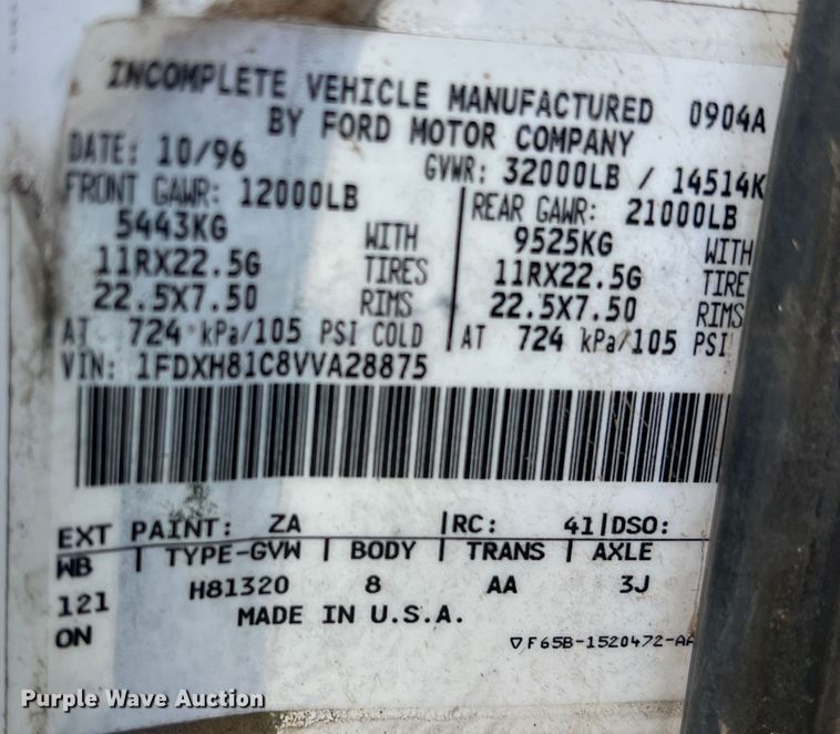 image for item LB9292 1997 Ford CF8000  street sweeper truck