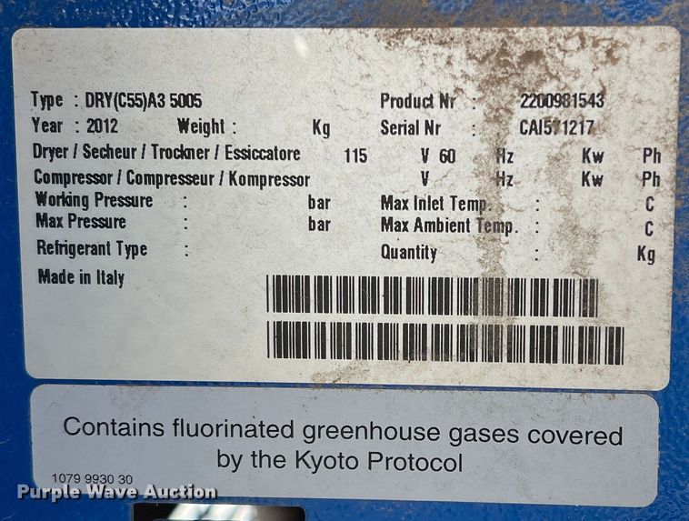 image for item LB9296 2012 Quincy  air compressor