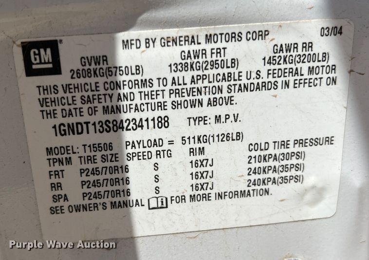 image for item LB9320 2004 Chevrolet Trail Blazer  SUV