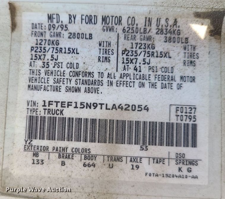 image for item LE9128 1996 Ford F150  pickup truck