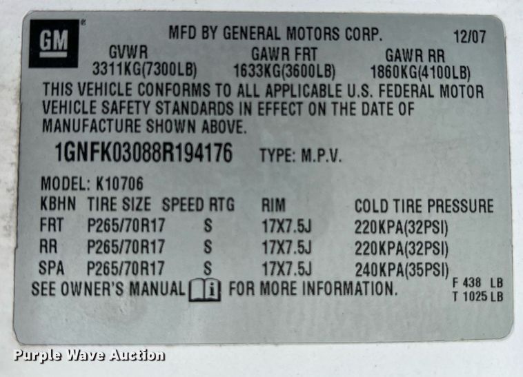 image for item LG9110 2008 Chevrolet Tahoe Police  SUV
