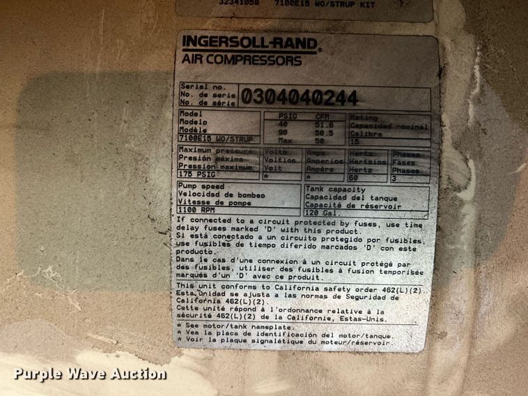 image for item LG9114 Ingersoll Rand 7100  air compressor