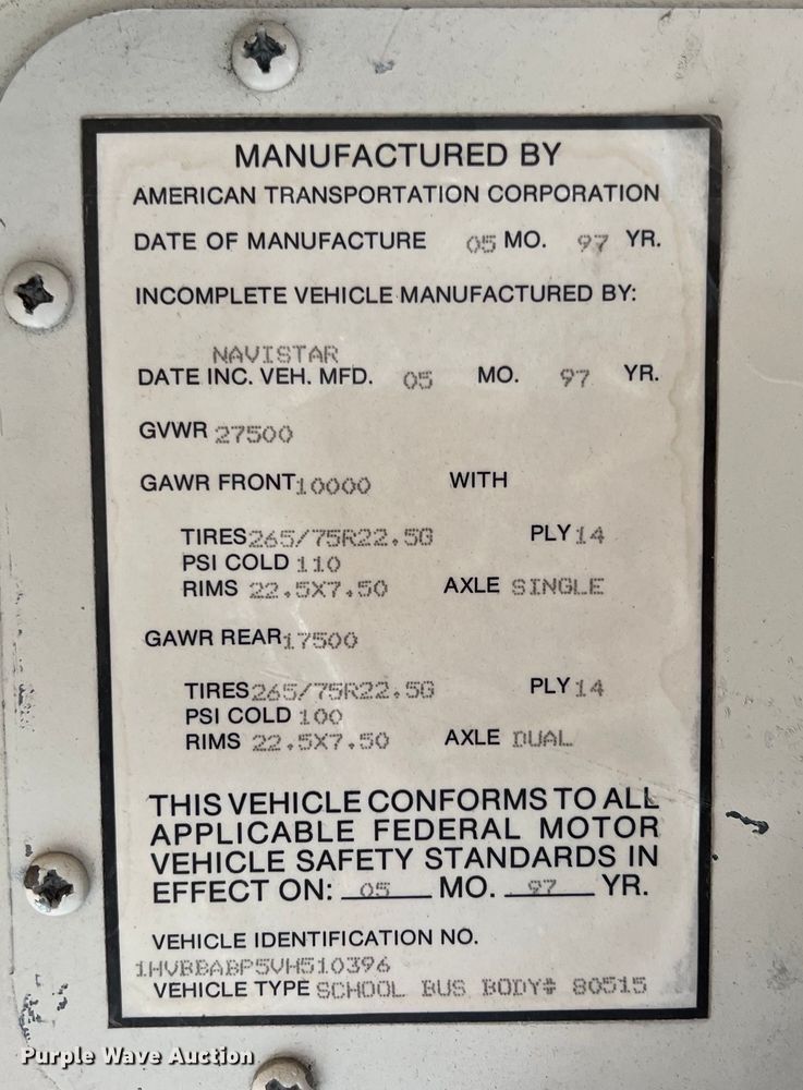 image for item LG9166 1997 International 3800  school bus