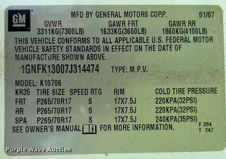 image for item LG9176 2007 Chevrolet Tahoe  SUV