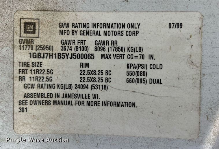 image for item LG9183 2000 Chevrolet C7  dump flatbed truck