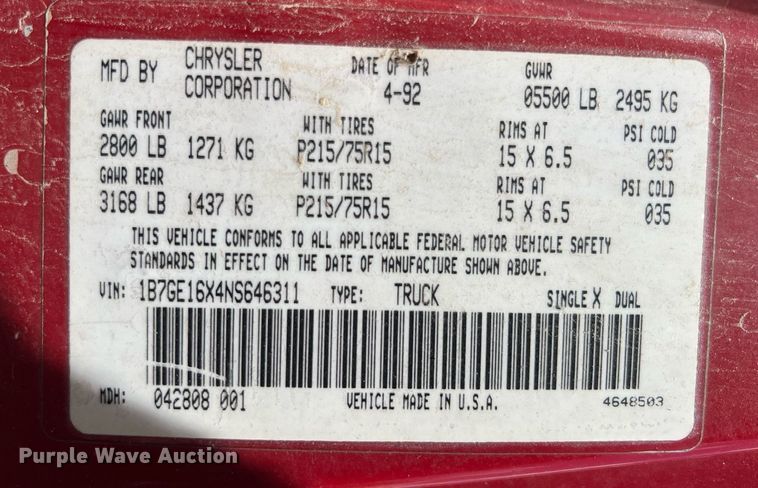 image for item LG9208 1992 Dodge D150  pickup truck