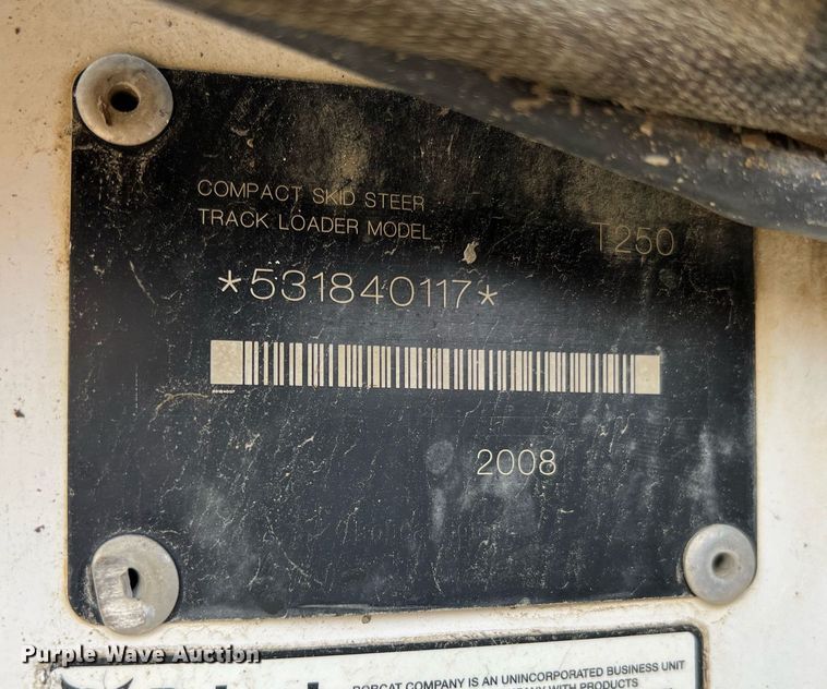 image for item LI9781 2008 Bobcat T250  tracked skid steer loader