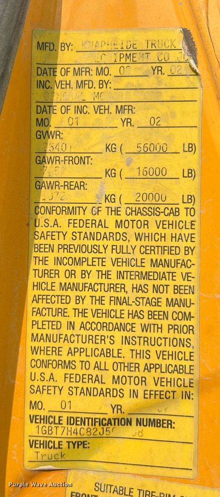 image for item LI9782 2002 Chevrolet C8500  dump truck