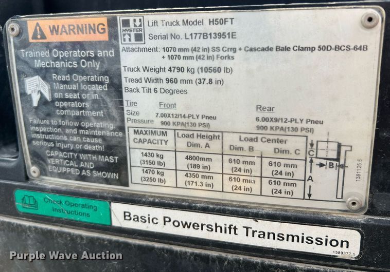 image for item LI9790 Hyster H50FT  forklift