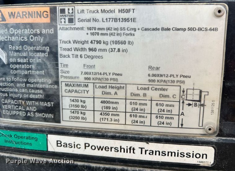 image for item LI9790 Hyster H50FT  forklift