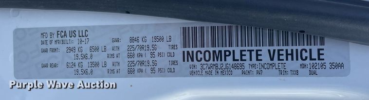 image for item LJ9601 2018 Dodge Ram 5500HD  truck cab and chassis