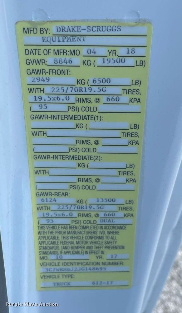 image for item LJ9601 2018 Dodge Ram 5500HD  truck cab and chassis