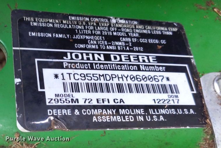 image for item LL9222 2017 John Deere Z955M EFI  ZTR lawn mower