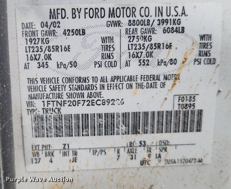 image for item LR9270 2002 Ford F250 Super Duty  pickup truck