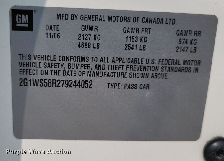 image for item LR9272 2007 Chevrolet Impala Police