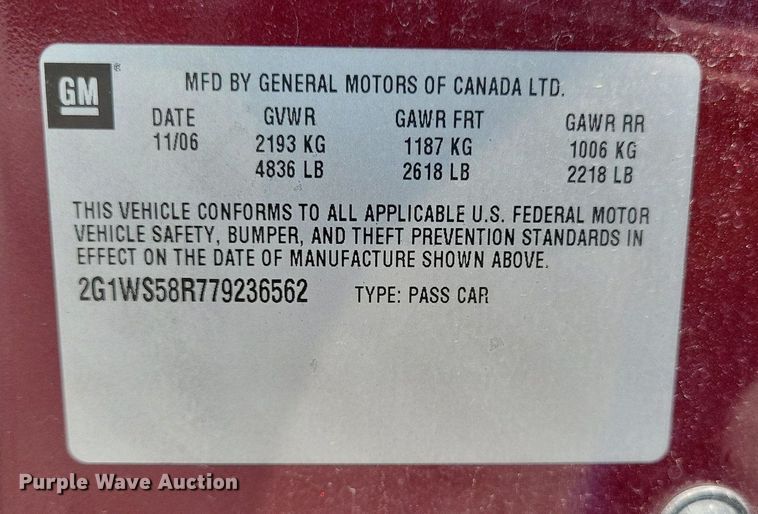 image for item LR9273 2007 Chevrolet Impala Police