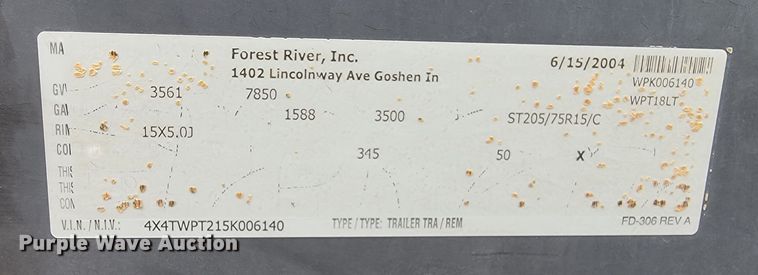 image for item LV9528 2005 Forrest River Work N Play  camper