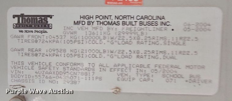 image for item LW9650 2005 Thomas  school bus