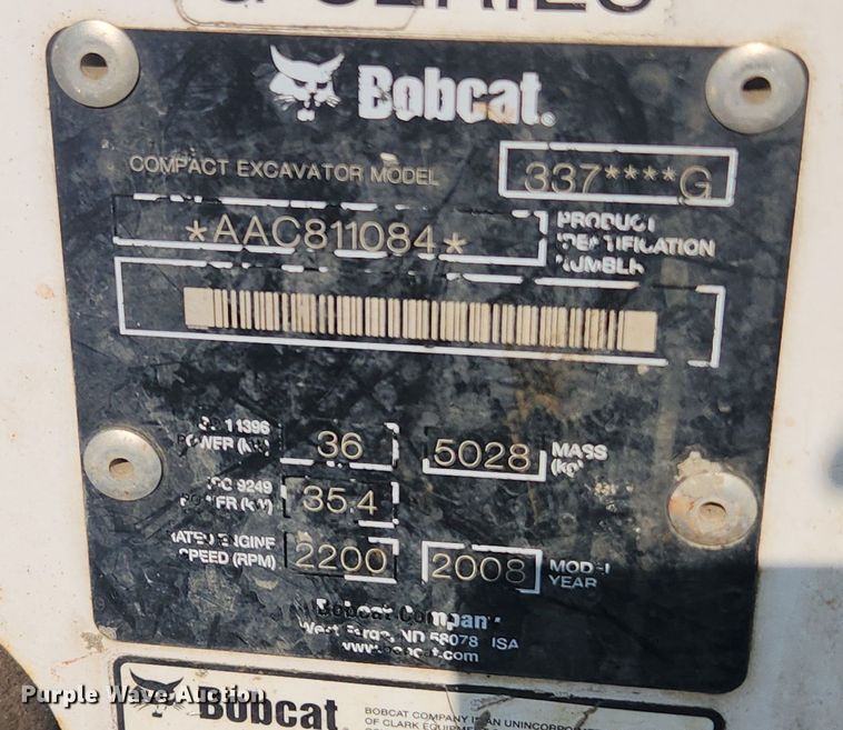 image for item LX9634 2008 Bobcat 337G  mini excavator