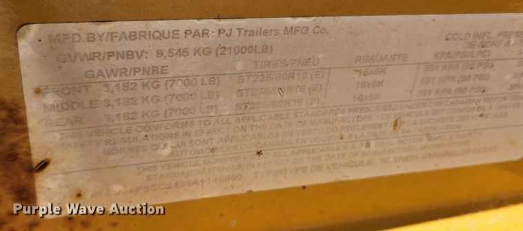 image for item LX9660 2010 PJ CC243  equipment trailer