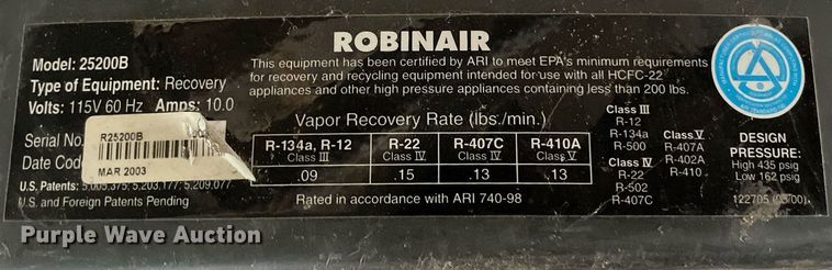 image for item LY9625 Refrigerant recovery equipment