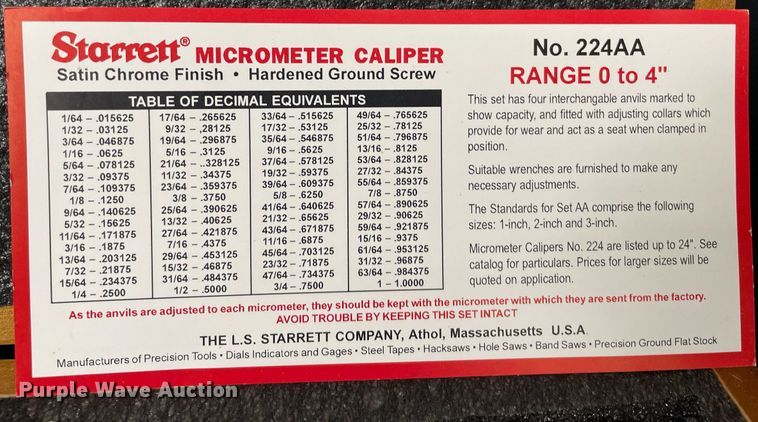 image for item LY9651 Starrett  micrometer caliper