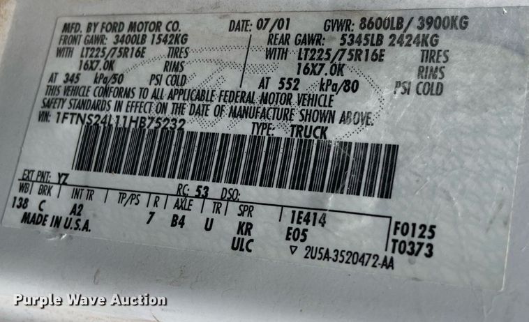 image for item LY9656 2001 Ford Econoline E250  van