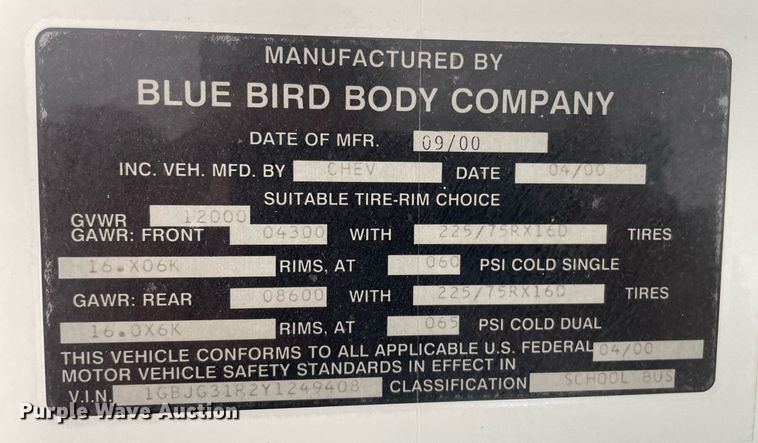 image for item LY9773 2000 Chevrolet Express G3500  school bus