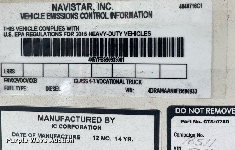 image for item ME9858 2015 IC Corporation PC105  school bus